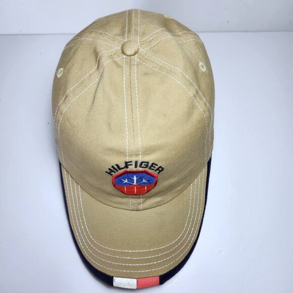 Vintage 90s Tommy Hilfiger Hat Cap Ski Logo Embroidered Detail Hook & Loop Beige - Picture 3 of 12